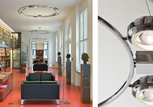 lighting: OCULAR 1300:OCULAR 800: OCULAR LUMINARIES ARE AVAILABLE IN THE SHAPE OF RINGS, ELLIPSES AND SQUARES - IN DIFFERENT SIZES EACH. THEY COMBINE SUPERIOR QUALITY IN LIGHT-ING AND FORM AND ARE SHOWN TO THEIR FULLEST ADVANTAGE IN REPRESENTATIVE ROOMS. | ARCHONTIKIS - LICHT IM RAUM