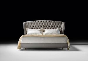 furniture: SAVOI BED PIER LUIGI FRIGHETTO  BED WITH HEADBOARD AND FRAME IN POPLAR WOOD, PADDING IN HIGH-DENSITY EXPANDED POLYURETHANE, UPHOLSTERY IN THERMO-BONDED FIBRE WITH STRETCH JERSEY. TUFTED UPHOLSTERY HEADBOARD IN POLYURETHANE FOAM IN DIFFERENT DENSITIES. WOO | ARCHONTIKIS - BLACKTIE