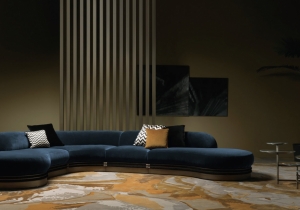 furniture: ALEXANDERA FURNITURE WITH A CONTEMPORARY DESIGN THAT OFFERS THE POSSIBILITY TO CREATE DIFFERENT COMPOSITIONS, ACCORDING TO THE AVAILABLE SPACE AND TO THE PERSONAL TASTES. UPHOLSTERED IN BLUE VELVET WITH TONE-ON-TONE PIPING. | ARCHONTIKIS-GIANFRANCO FERRE