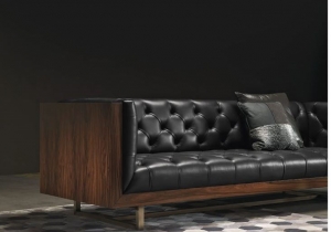furniture: COLIN: 3-SEATER SOFA WITH STRUCTURE IN VENEERED ROSEWOOD. BASE IN BRONZED BRASS. | ARCHONTIKIS-GIANFRANCO FERRE