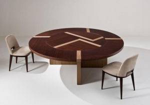 furniture: BD 07 IS A TABLE WITH WOODEN STRUCTURE AND TOP WITH WOOD INLAY. THIS TABLE CAN BE MADE IN SPECIAL DIMENSIONS AND IT IS AVAILABLE IN ALL WOOD OF THE COLLECTION AND IN THE SQUARE, RECTANGULAR AND ROUND VERSIONS. | ARCHONTIKIS - LAURA MERONI