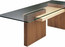furniture: TABLE IN MAPLE AND WALNUT WOOD WITH CRYSTAL TOP, 220 X 90 X H77CM | MRLT